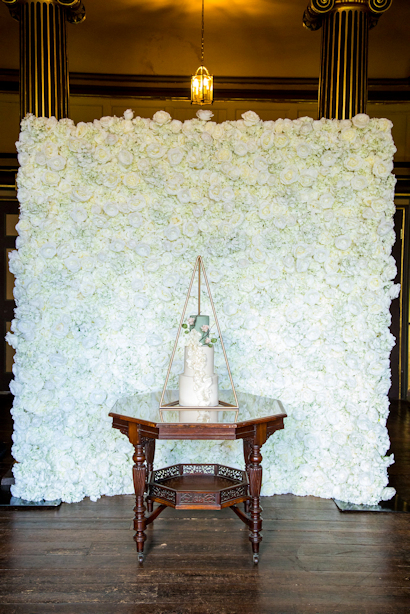 Flower Wall with Cake at Delapre Abbey